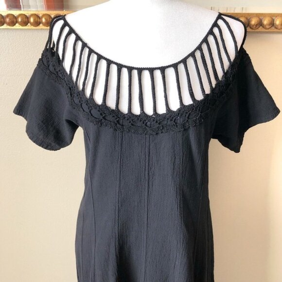 Dunes Relaxed Fashion 100% Gauze Cotton Crochet Cutout Neck Maxi Dress Small - Picture 2 of 6